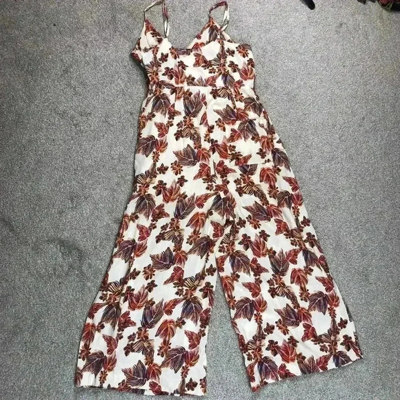 Free People Jumpsuit Wide Leg Crop Spaghetti Straps Button Up Sz 2 - Picture 13 of 15